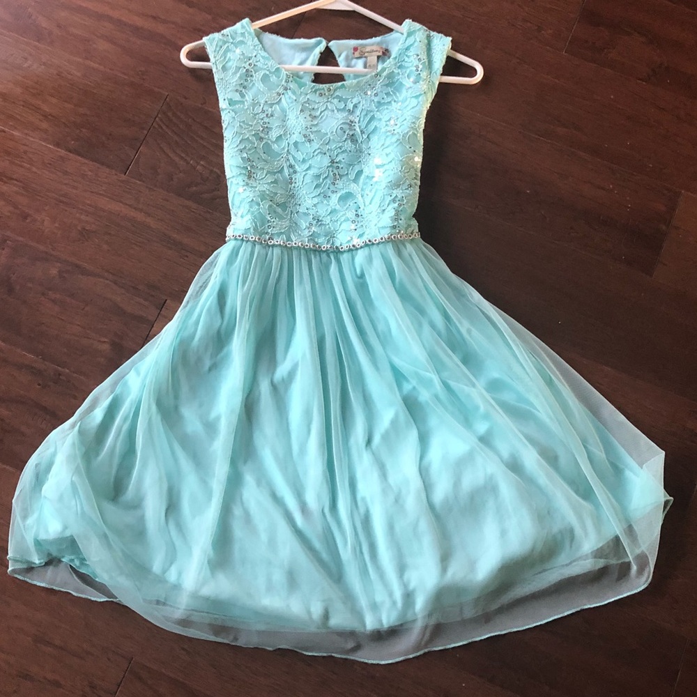 Teal sequin party dress. Fits girls or juniors.